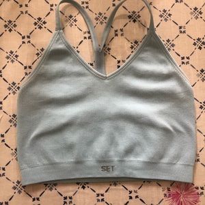 Set Active Light Blue Ribbed V Bra Top